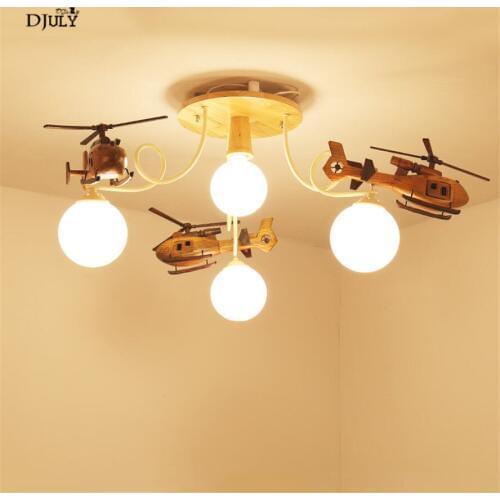 Nordic Rubber wood Helicopter glass ball chandelier lighting for children bedroom study creative kids room suspension led luster
