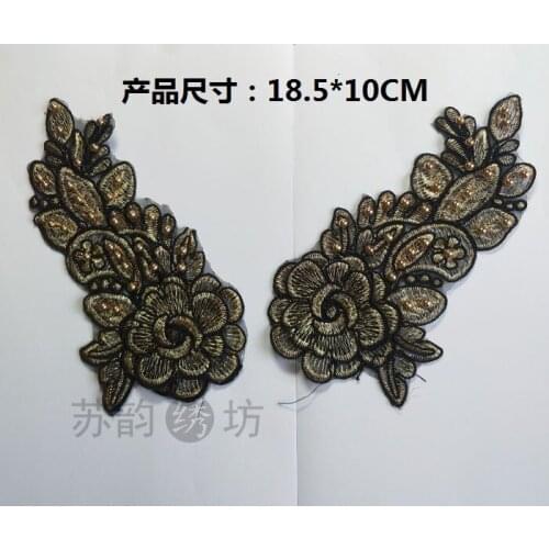 Fashion 3D balck handmade Flower beaded Ribbon Embroidery patch Applique for T-shirt dress DIY JAENS