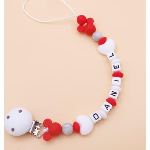 Cartoon Mouse Personalized Name Pacifier Clips Baby Silicone Customized Dummy Chain Nipple Holder Infant Teat Attachment Feeding