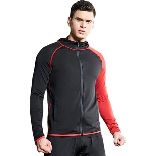 Sports Jacket Mens Stitching Hooded Running Jackets Basketball Gym Fitness Workout High Elastic Quick-Drying Coat