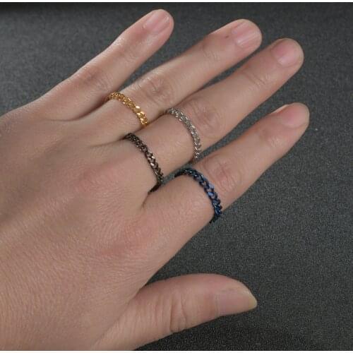 Men Womens Stainless Steel Ring Fashion Minimalism Cuban Chain Ring Punk Style Cocktail Party Unisex Ring Steel Jewelry Gifts