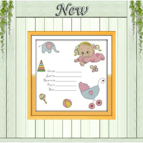 Little baby birth certificate decor painting counted printed on canvas DMC 14CT 11CT Cross Stitch Needlework Set Embroidery kits