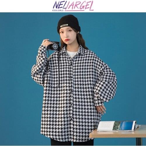NELLARGEL Women Harajuku Vintage Y2k Plaid Jackets 2021 Female Winter Oversized Black Japanese Coat Girl Autumn Kpop Windbreaker