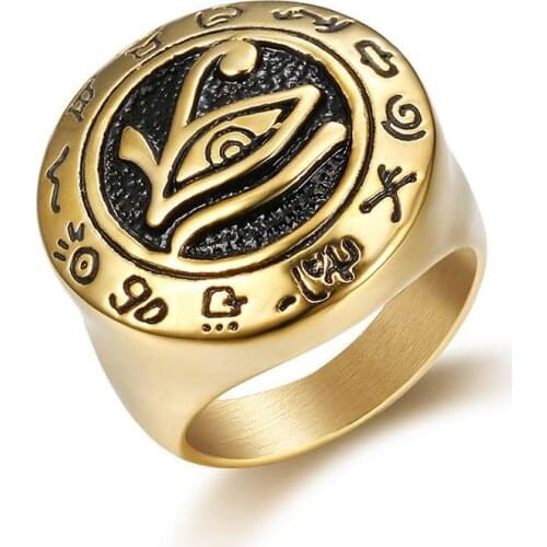 2021 New European and American Mens Jewelry Punk Style Egyptian Pharaoh Eye of Horus Ring Stainless Steel Ring