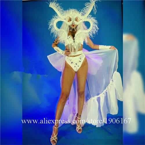 New Year Catwalk Model Show Stage Performance Party Event Evening Dress Sexy Lady Biniki Suit Headwear Christmas Clothes Costume