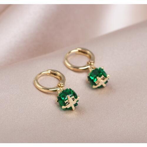 New Design Charm Small Round Circle Hoop Earrings For Women Vintage Green Cubic Zirconia Crystal Stone Earrings Female Jewelry
