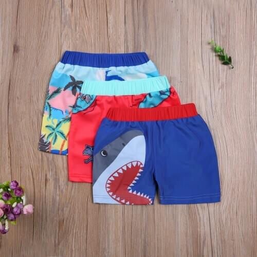 New 3-Color One-Piece Cartoon Printed Swimming Trunks Boys Printed Elastic Waist Swimming Trunks Summer Baby Boy Beach Shorts