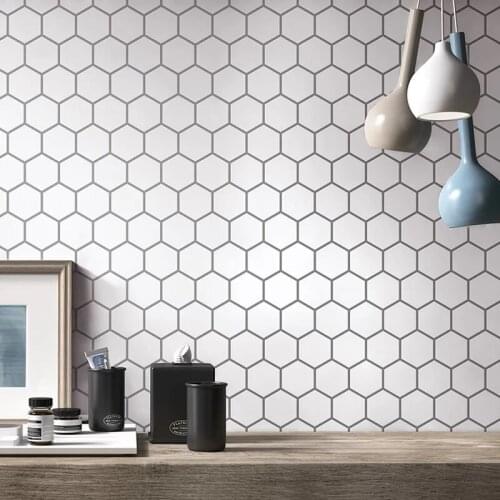 Hexagon Off White Vinyl Sticker Self Adhesive Wallpaper 3D Peel and Stick Square Wall Tiles for Kitchen and Bathroom Backsplash