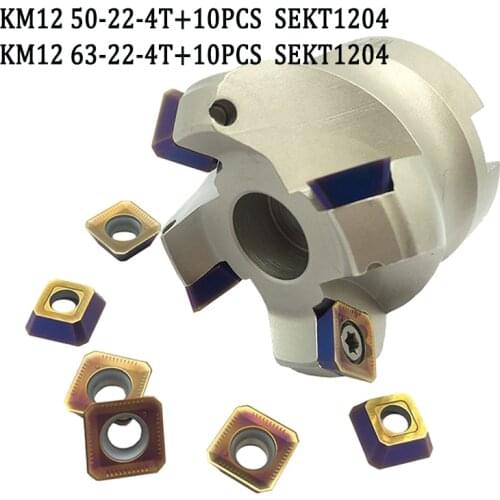 1pc KM12 50-22-4T+10pcs SEKT1204 Carbide Insert Face Mill Indexable Milling Cutter Holder CNC Lathe Machine KM12 63-22-4T