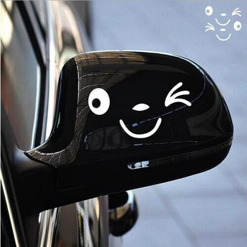 Reflective Cute Smile Car Sticker Rearview Mirror Sticker Car Styling Cartoon Smiling Eye Face Sticker Decal For All Cars