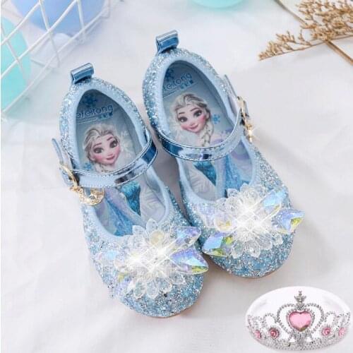 Disney Girls Princess Crystal Shoes Toddler Fashion Children Rhinestones Little Girls Shoes Kids Comfortable Flat Casual Shoes