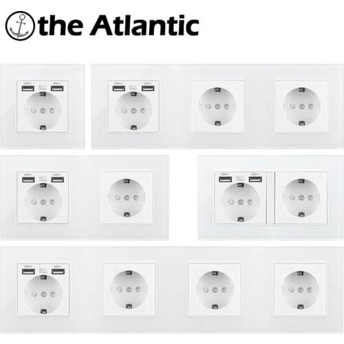 16A Wall Socket DE EU Socket With Usb Plug Home Electrical Outlet White Glass Spain Russia Single Double Triple Triple Quadruple