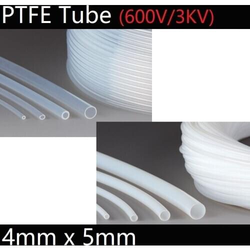 ID 4mm x 5mm OD PTFE Tube T eflon Insulated Rigid Capillary F4 Pipe High Low Temperature Resistant Transmit Hose 3KV White Clear