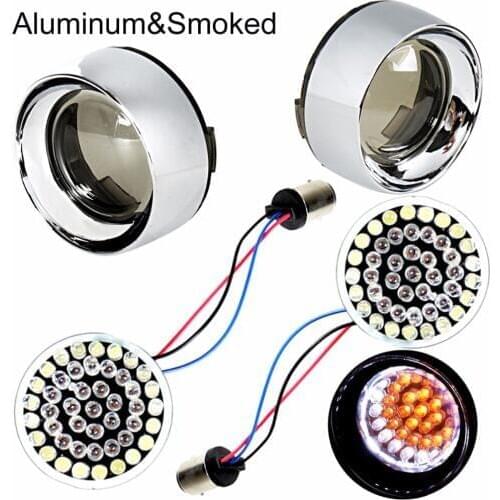 2inch 1157 Bullet White/Amber LED Turn Signal Inserts W/Smoked Aluminum Turn Signal Lens For Harley Touring Dyna Sportster