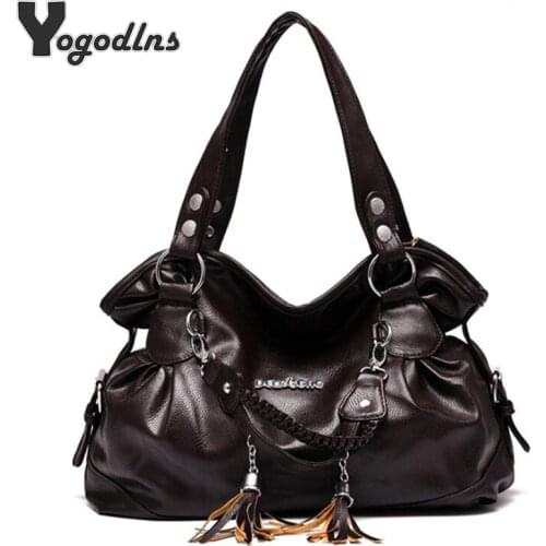 Fashion Hobos Women Handbag Vintage All-match PU Leather tassel Female Shoulder Bag Big Size Designer Crossbody Top-handle Totes