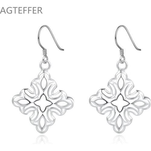 AGTEFFER 925 Sterling Silver Geometry Pendant Earring For Women Lady Wedding Engagement Party Fashion Jewelry