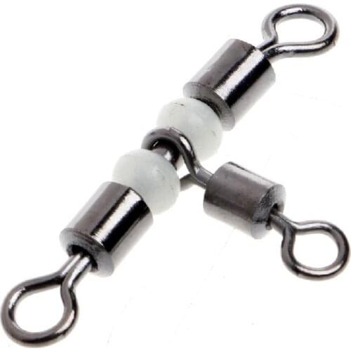 10Pcs 3 Way Triple Glow Luminous Beads Fishing Rolling Swivels Tackle Connector