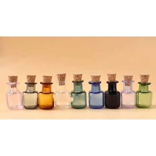 2Pcs 1:12 Dollhouse Mini Glass Color Bottles Cork Bottles Tiny Jar Vials Model Pretend Play Toy Dollhouse Accessories