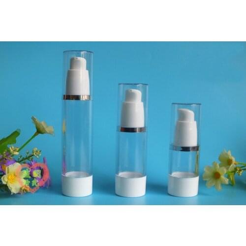 30ml plastic airless bottle white pump silver line lid for serum/lotion/emulsion/liquid foundation/eye essence/skin care packing