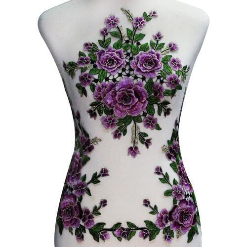 5set 3D Purple Green Floral Embroidery Fabric Patches Lace Motif Applique Sew on Embossed Trimming Craft Sewing Supplies T2579