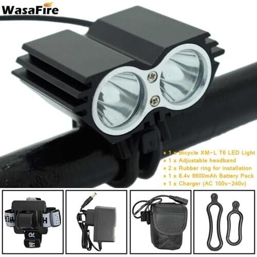 5000LM Bicycle Light 2 x XM-L T6 LED Bike Headlight MTB Head Lamp 4 Mode Cycling Front Light + 8.4V 18650 Battery Pack + Charger