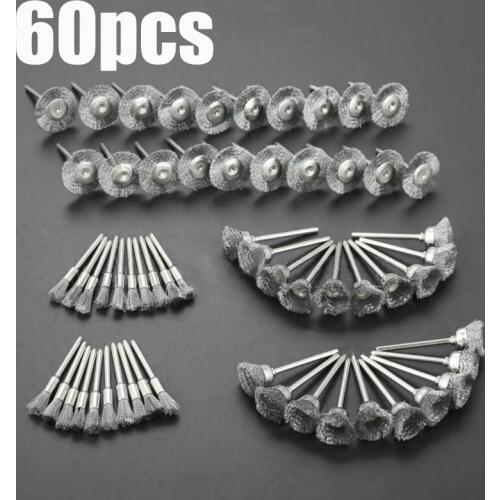 60Pcs 3mm Shank Steel Wire Wheel Brushes for Metal Rust Removal Polishing Brush Steel Rotary Brush for Mini Drill Rotary Tool