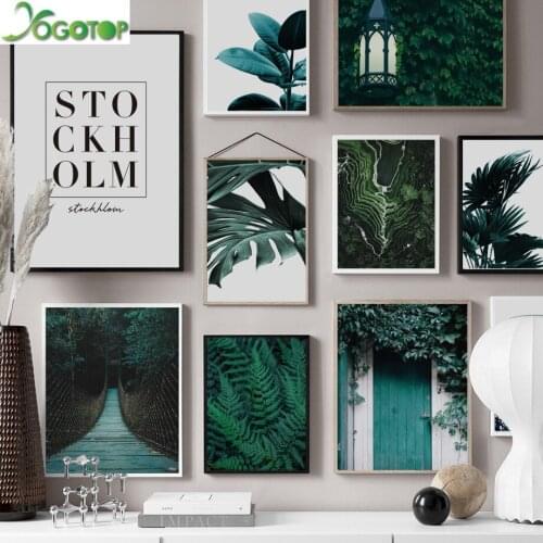 Nordic Diamond Painting cross-stitch Fresh Green Leaves Bridge Door Wall Art Diy Full Mosaic Diamond Embroidery landscape YY2262