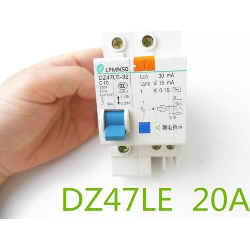 DZ47LE 1P+N 20A C type 230V~ 50HZ/60HZ Residual current Circuit breaker with over current and Leakage protection
