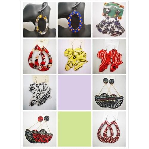 Free Shipping!!Few Stock!Mixed Design Fabric wooden Earrings