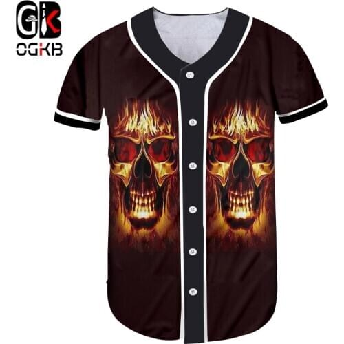 OGKB Fuuny Flame Skull Animal 3d Printed Baseball Shirt 2018 Summer Button Down Men/women Short Sleeve Top Tee 5xl Unisex
