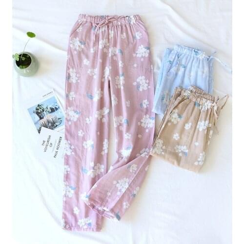 100% cotton gauze home pants ladies thin pants multicolor large size spring and autumn summer household trousers casual loose c