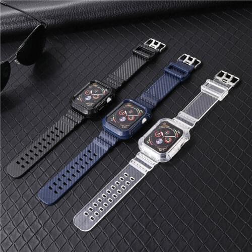 Case + Strap For Apple Watch Band 40mm 44mm 42mm 38mm Accessories TPU Transparent Bracelet For iWatch 5 4 3 6 SE Carbon Fiber