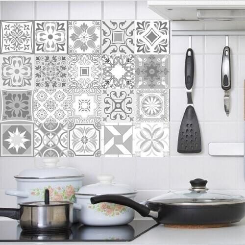 Decorative Retro Moroccan Tiles PVC Tile Stickers,Grey color Wall Art Decal,Adhesive Waterproof Kitchen Backsplash Bathroom Deco