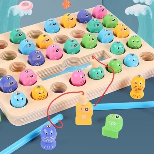 Kids Wooden Magnetic Number Letter Fishing Game Interactive Educational Toy Set