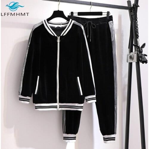 150kg Large Size 5XL 6XL Spring Autumn New Fashion Two Pieces Sets Golden Velvet Loose Casual Comfortable Soft Women’s Clothing