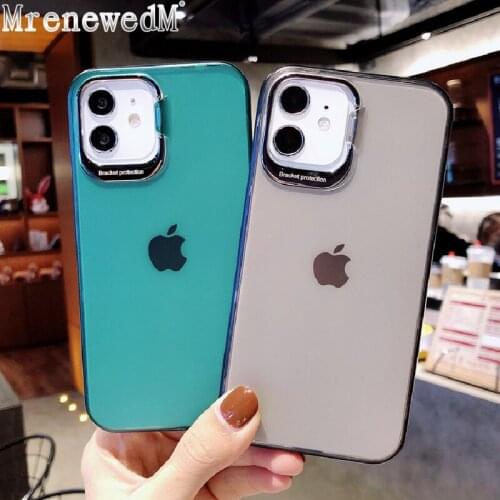 Lens Holder Matte Phone Case For iPhone 12 11 Pro Max 7 8 Plus X XR XS MAX SE2 Candy Color Transparent Cases Acrylic Back Cover