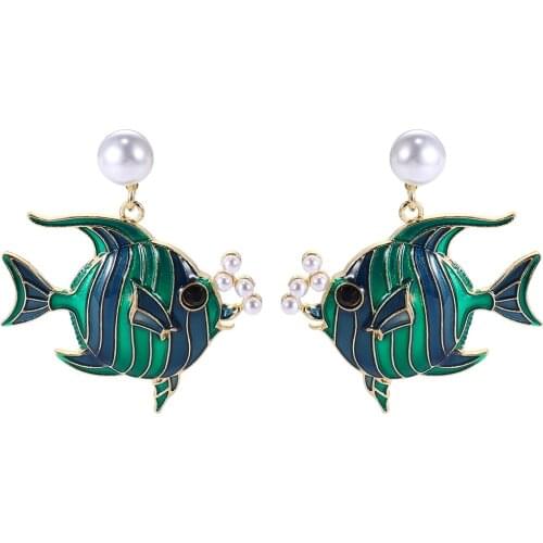 Cute Black White Enameling Clownfish Drop Earrings Gold Color Simulated Pearl Dangle Earrings for Women Fashion Jewelry