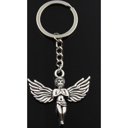Fashion Keychain 40x45mm 3D Love Angel Cupid Silver Color Pendants DIY Men Jewelry Car Key Chain Ring Holder Souvenir For Gift