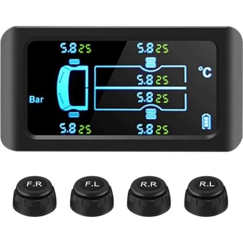 Universal Truck TPMS Tire Pressure Monitor 0-8.0Bar 4 Wheel External Sensor Solar Tire Pressure Monitor