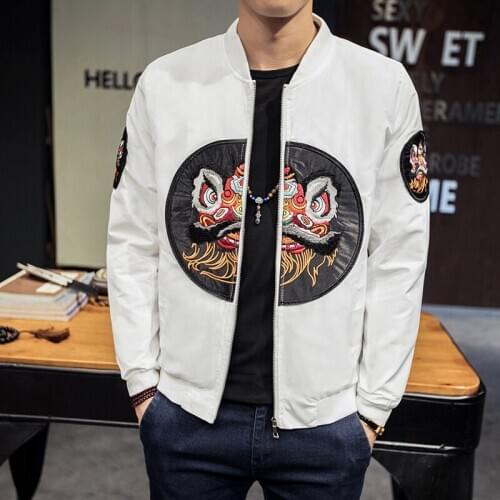 Style Embroidery Chinese Male Jacket Loose Coat Bomber Jacket Men Chaqueta Hombre Casual Long Sleeve Stand Collar 2020 Autumn
