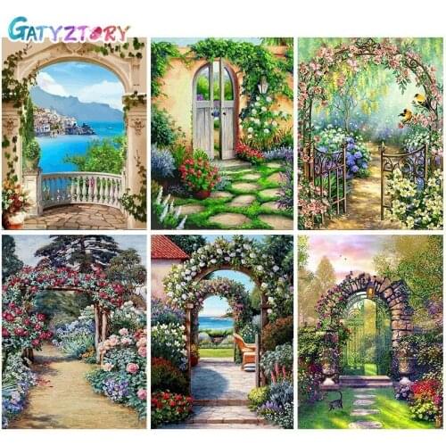 GATYZTORY DIY Painting By Numbers Kit Landscape Flowers Acrylic Paint By Numbers Wall Art Canvas Painting on canvas Special gift