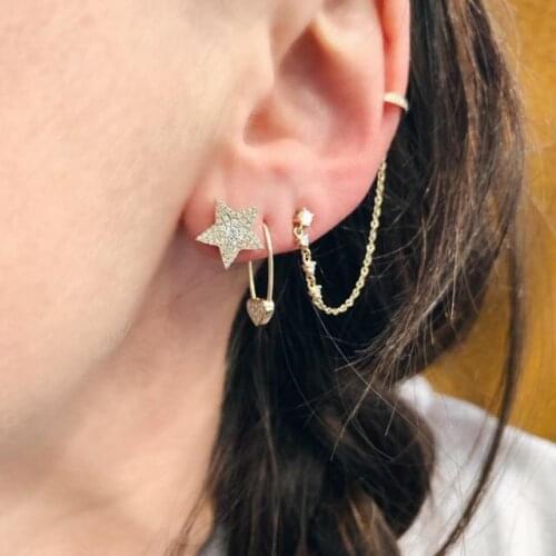 New arrived Minimal delicate jewelry white cz tiny love heart safety pin earring Gold filled trendy lover gift jewelry