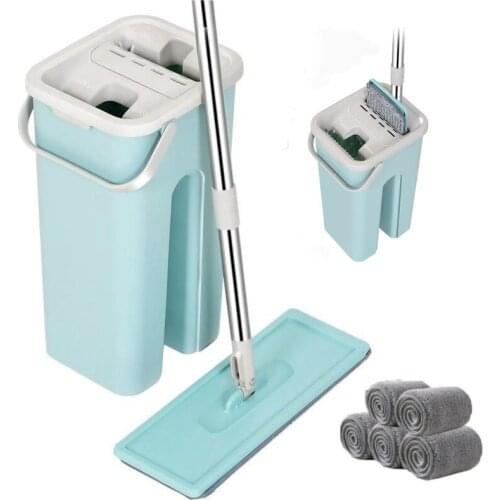 Flat Squeeze Mop with Bucket for Wash Floor Cleaning Dry And Wet Usage Home Kitchen Magic Automatic Self Lazy Lightning Offers