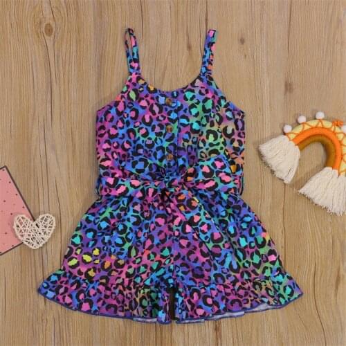 Toddler Girl Strap Sleeveless Romper Loose Casual Trendy Tie-Dye Leopard Print Button Front Jumpsuit Shorts for 1-6 Years