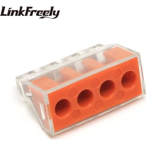 PCT-104D 50pcs Quick Wire Connector Teminator Lug 41A 400V 2.5-6mm^2 4 Pin Spring Faston Terminal Block Connector Set Electric