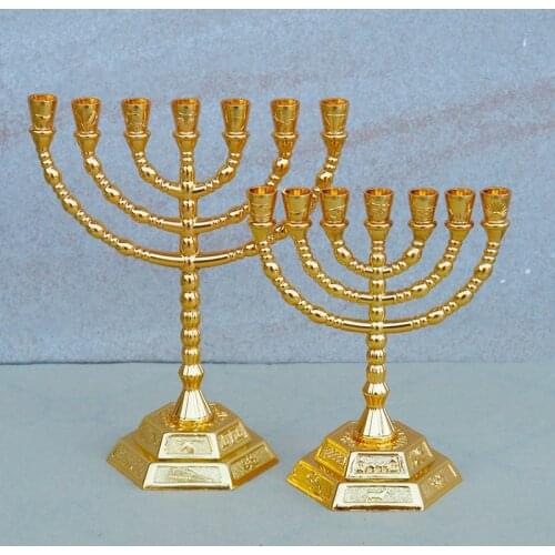 Christianity Menorah 7 Branch candle holders Holy temple golden lampstand praying Jewish candlestick articulos religiosos home