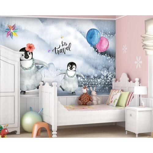 Custom wallpaper Cute cartoon penguin balloon childrens room background wall