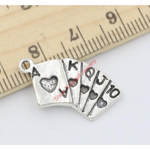 Antique Silver Plated Poker Charms Pendants for Jewelry Making Bracelet Earrings DIY Handmade 25x13mm10PCS
