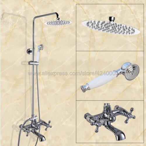Luxury Chrome 8" Rainfall Shower Head Rainfall Shower Set Tub Mixer Faucet Wall Mounted Tap With Hand Sprayer Kcy322