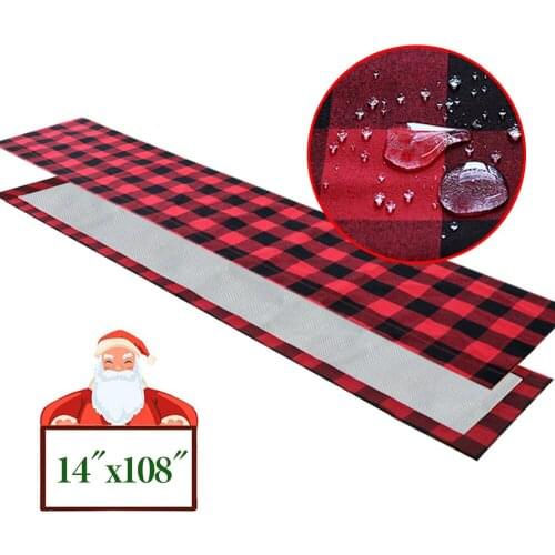 Christmas Table Runner Buffalo Plaid Linen Cotton Table Runner Double-Side Waterproof Lumberjack Themed Party Decoration